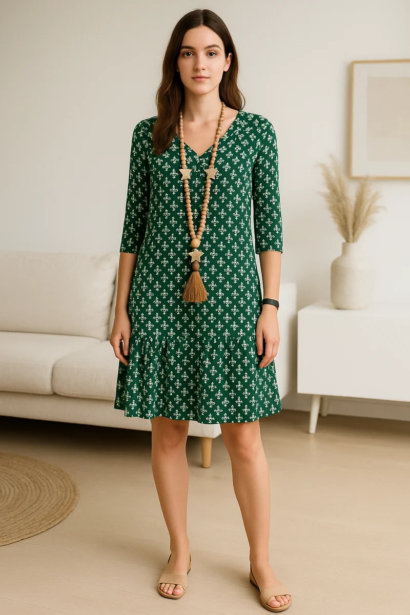 Geblümtes Midikleid mit V-Ausschnitt