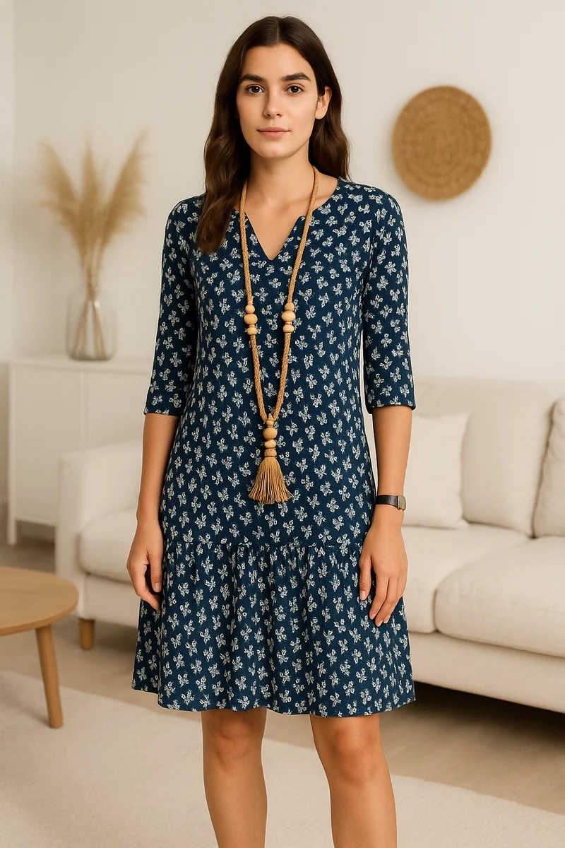 Geblümtes Midikleid mit V-Ausschnitt
