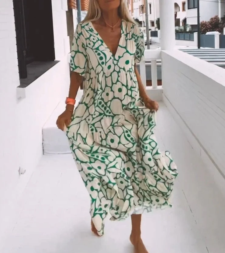 Atmungsaktives V-Ausschnitt Maxikleid