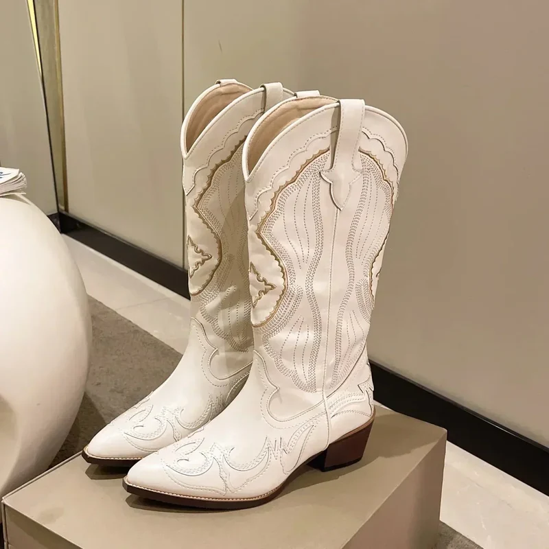 Beige Mittelhohe Cowboystiefel
