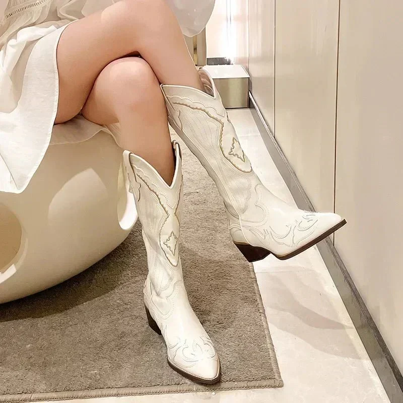 Beige Mittelhohe Cowboystiefel