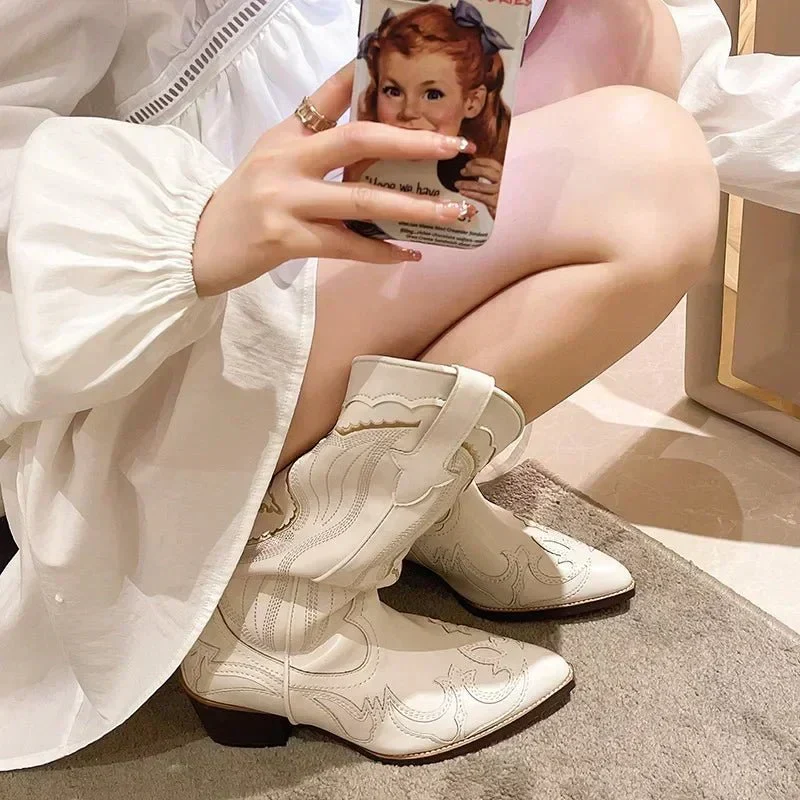 Beige Mittelhohe Cowboystiefel