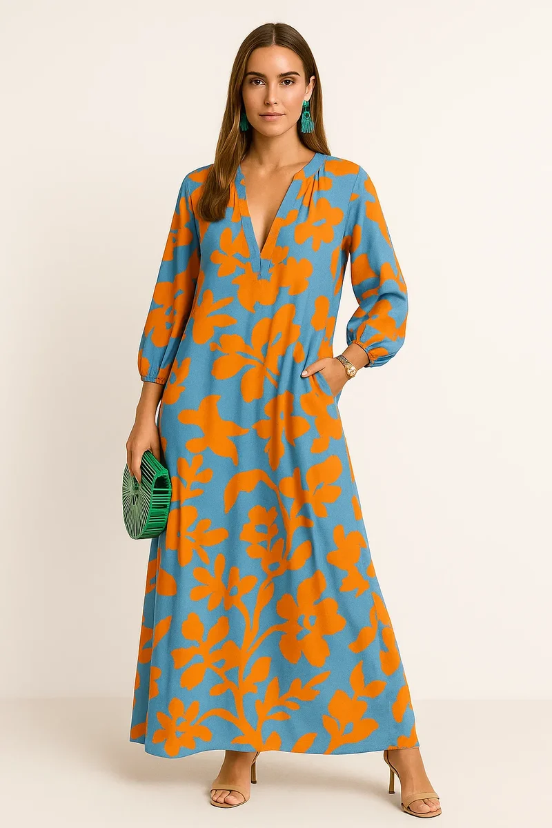 Maxikleid mit tiefem V-Ausschnitt