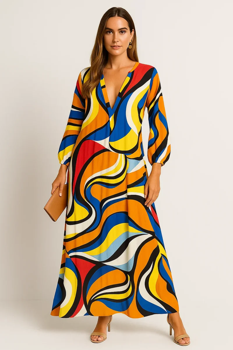 Maxikleid mit tiefem V-Ausschnitt