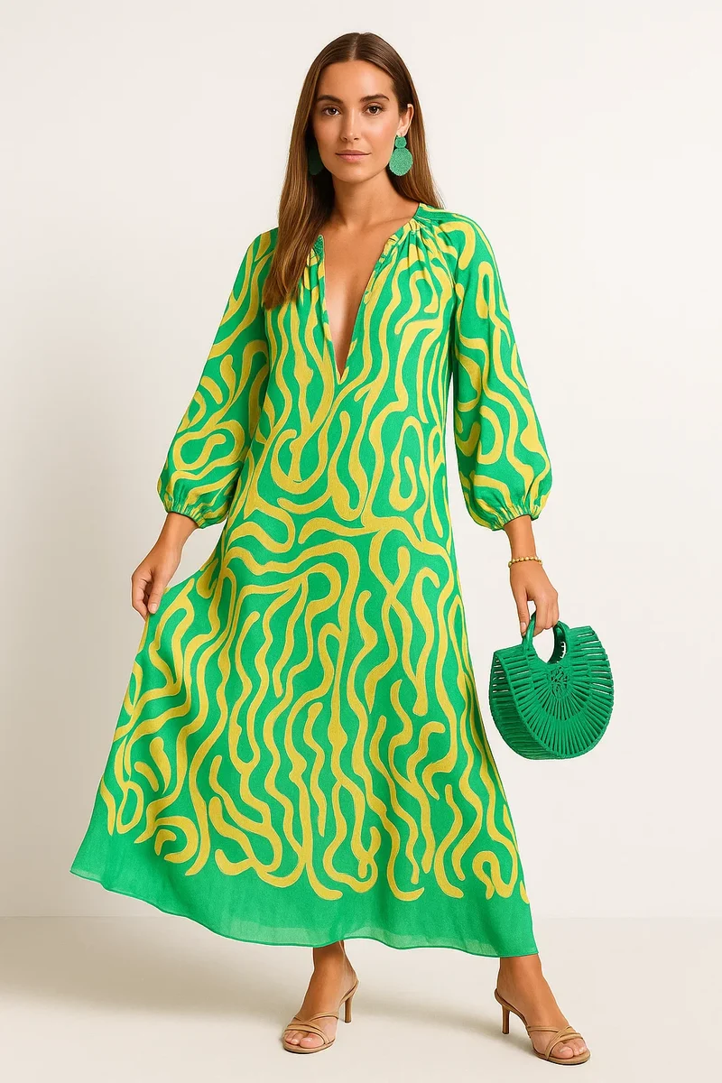 Maxikleid mit tiefem V-Ausschnitt