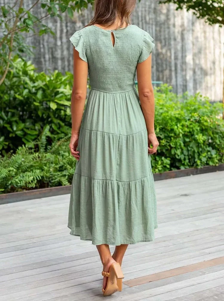 Damen Elegantes Rüschenkleid