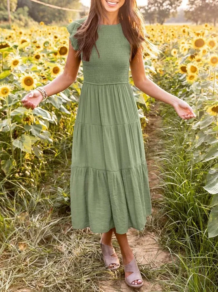 Damen Elegantes Rüschenkleid