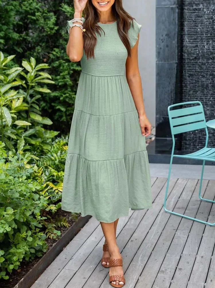 Damen Elegantes Rüschenkleid