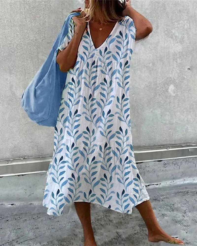 Blätterdruck Boho Midikleid