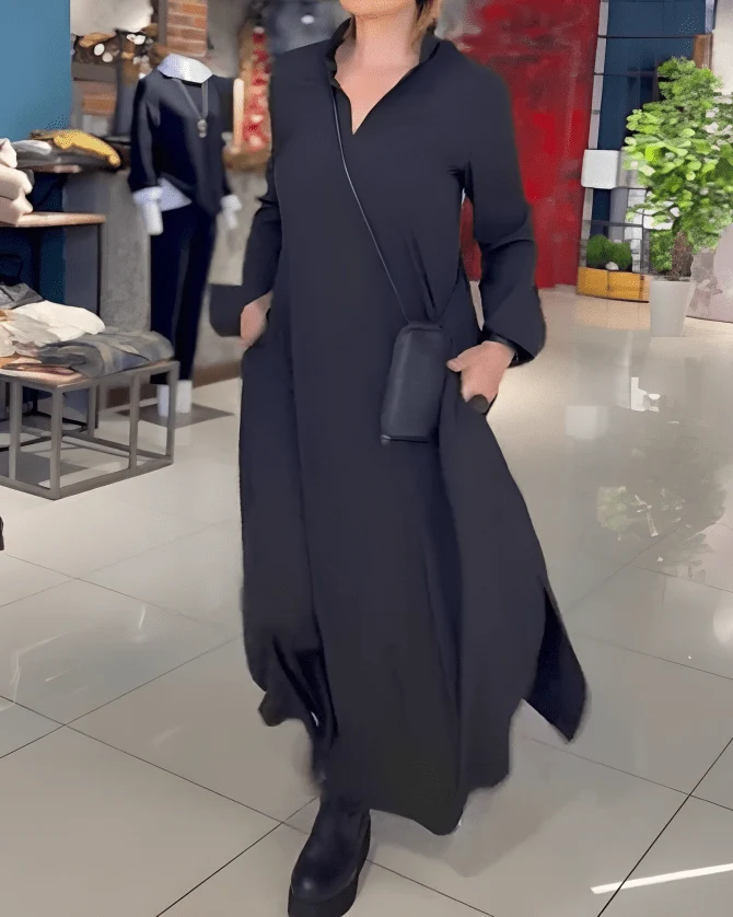 Bequemes Langarm Maxikleid