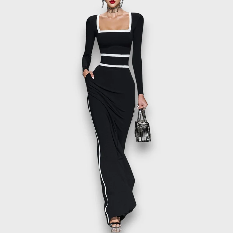 Salvinea – Figurbetontes Maxikleid mit quadratischem Ausschnitt