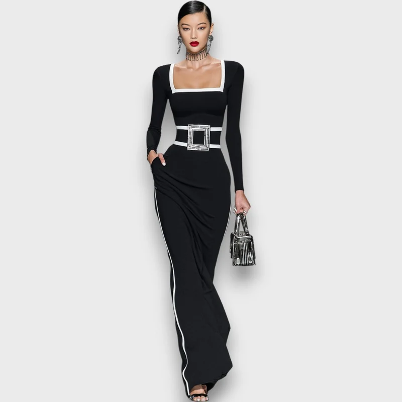 Salvinea – Figurbetontes Maxikleid mit quadratischem Ausschnitt