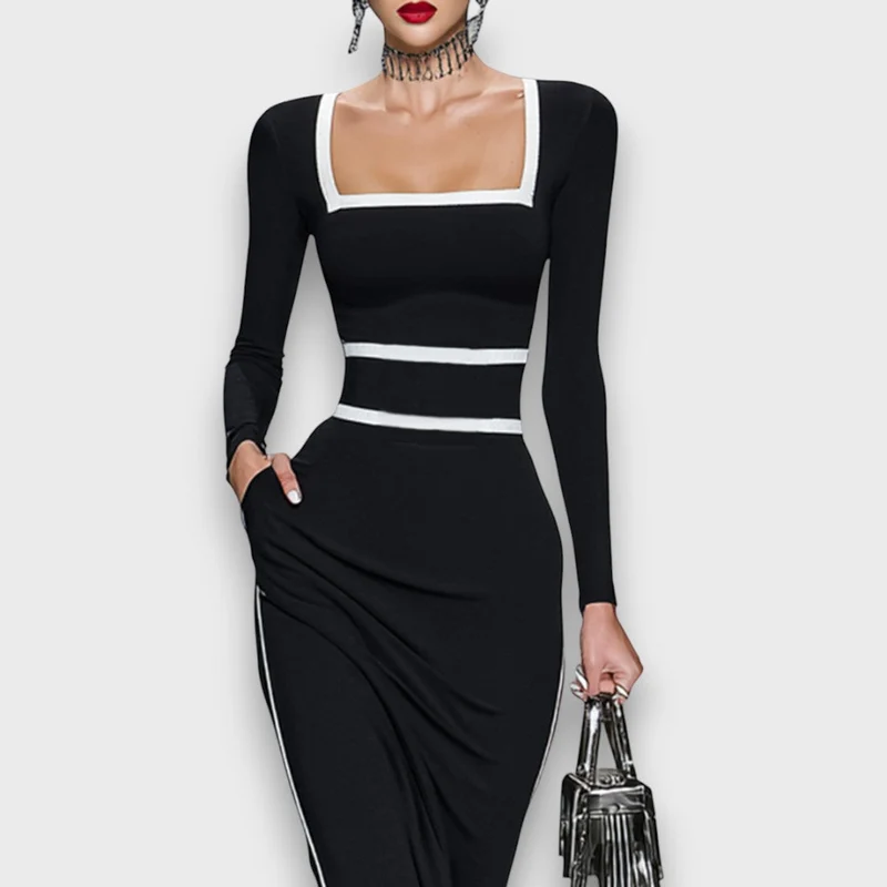 Salvinea – Figurbetontes Maxikleid mit quadratischem Ausschnitt