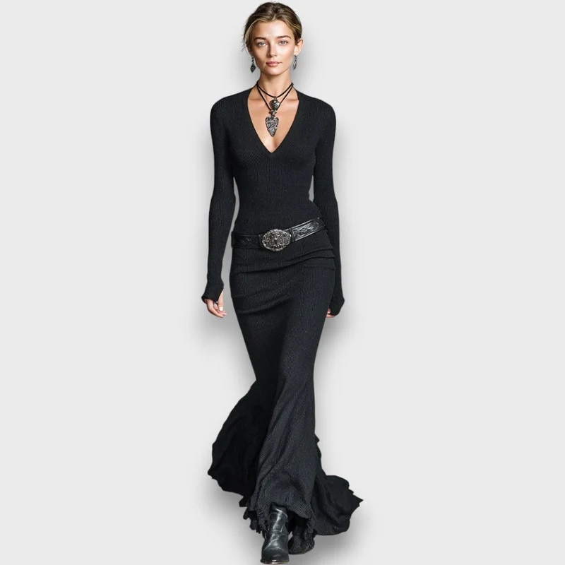 Selira – Figurbetontes Maxikleid mit V-Ausschnitt