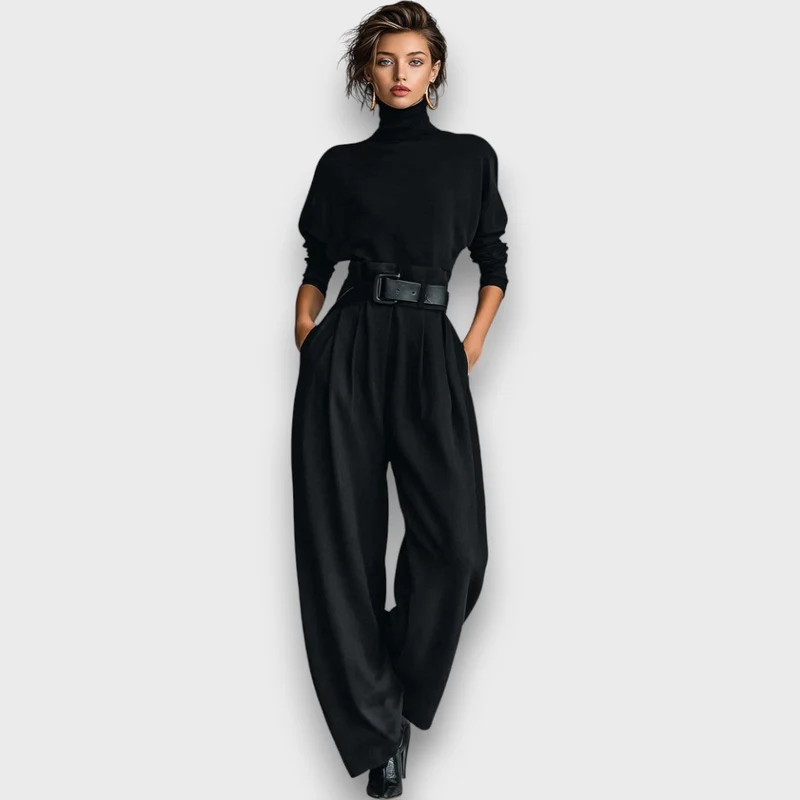 Nivara – Schwarzes Set mit Stehkragen und weitem Schnitt