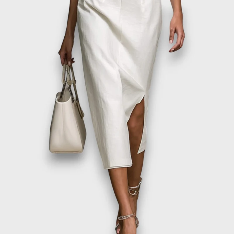 Evelora – Midi-Kleid mit Stickerei und V-Ausschnitt