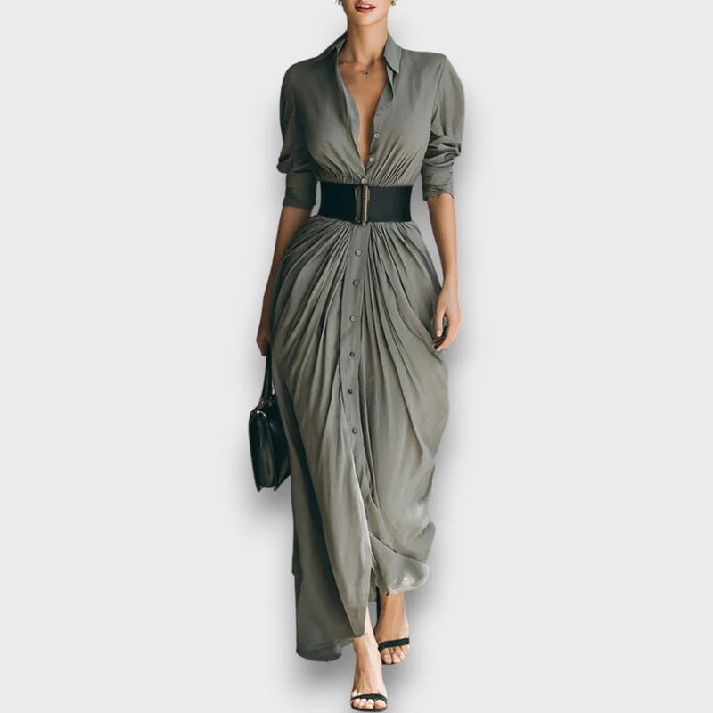 Marlenia – Maxikleid mit Kragen und Bindegürtel
