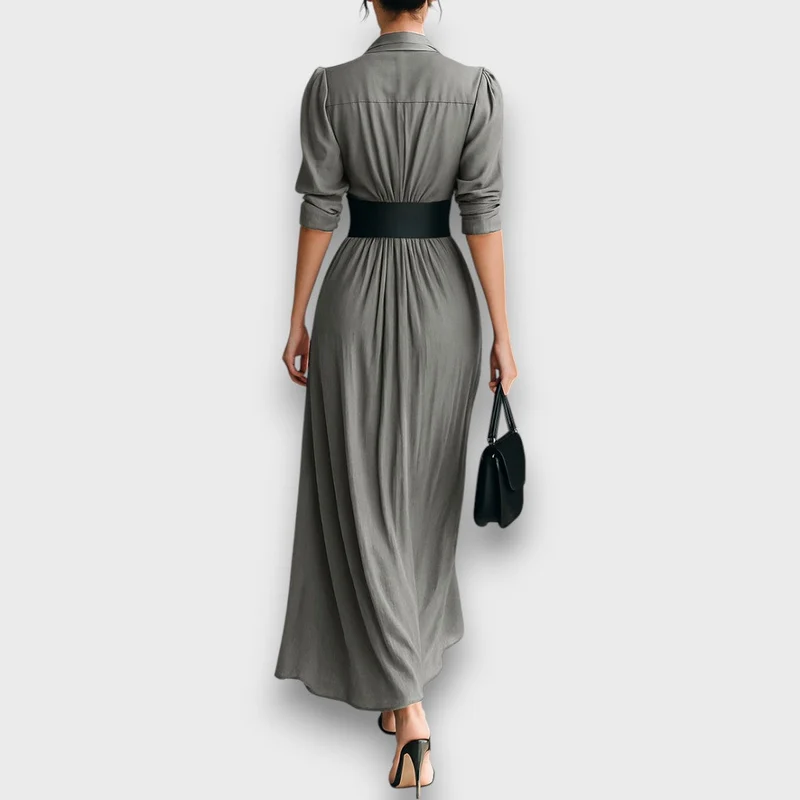 Marlenia – Maxikleid mit Kragen und Bindegürtel
