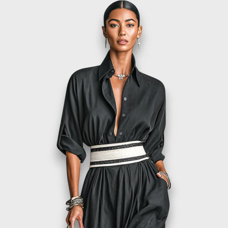 Isalda – Maxikleid aus Cupro mit Bindegürtel
