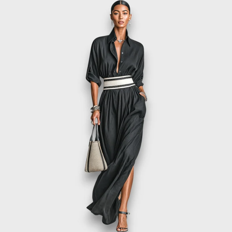 Isalda – Maxikleid aus Cupro mit Bindegürtel