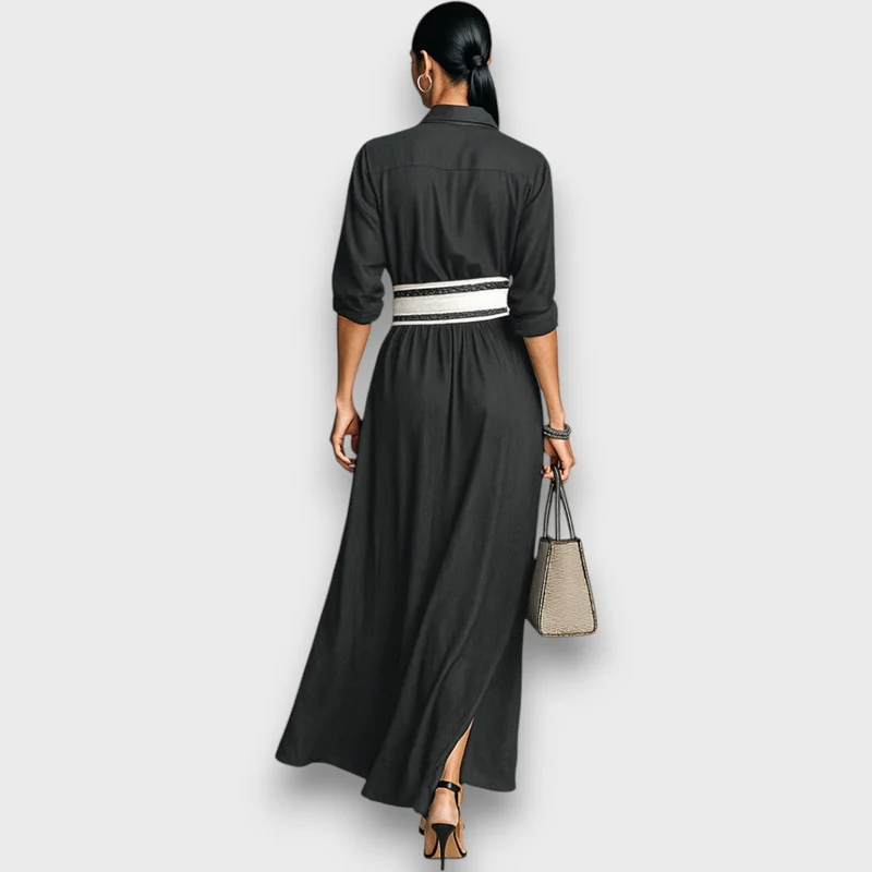 Isalda – Maxikleid aus Cupro mit Bindegürtel