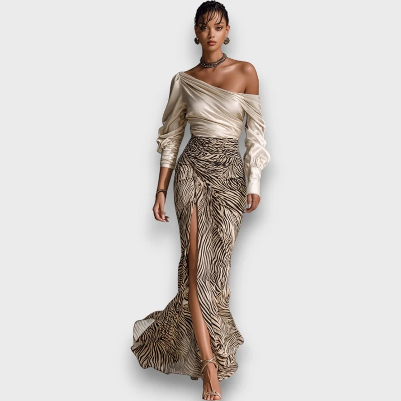 Alessira – Langes Satin-Top mit Off-Shoulder-Design
