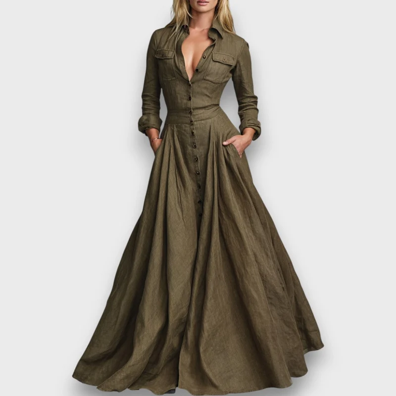 Solenne – Vintage-Maxikleid aus Baumwolle und Leinen