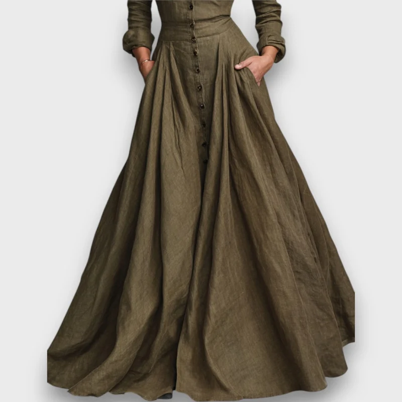 Solenne – Vintage-Maxikleid aus Baumwolle und Leinen