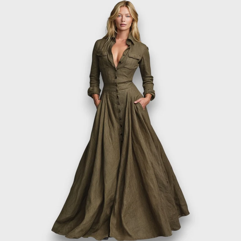 Solenne – Vintage-Maxikleid aus Baumwolle und Leinen