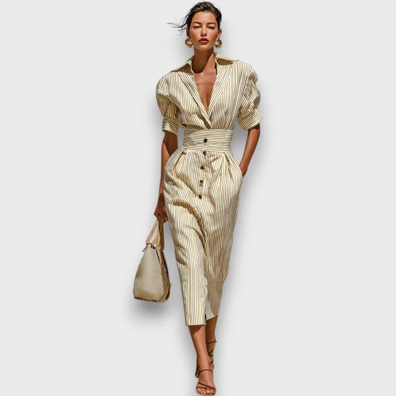 Marivelle – Gestreiftes Midi-Kleid mit Kragen