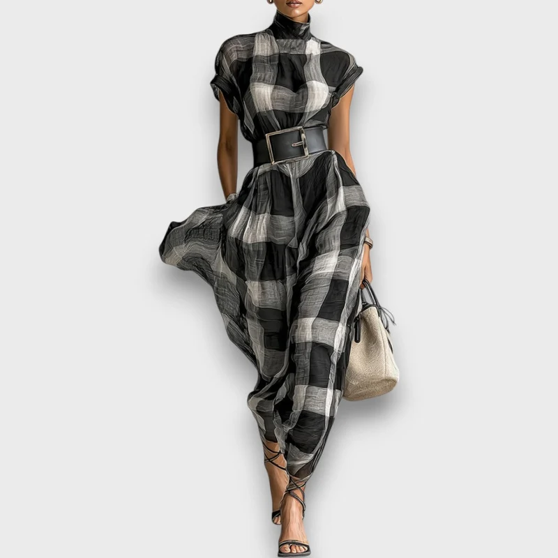 Marcia – Maxikleid aus kariertem Chiffon