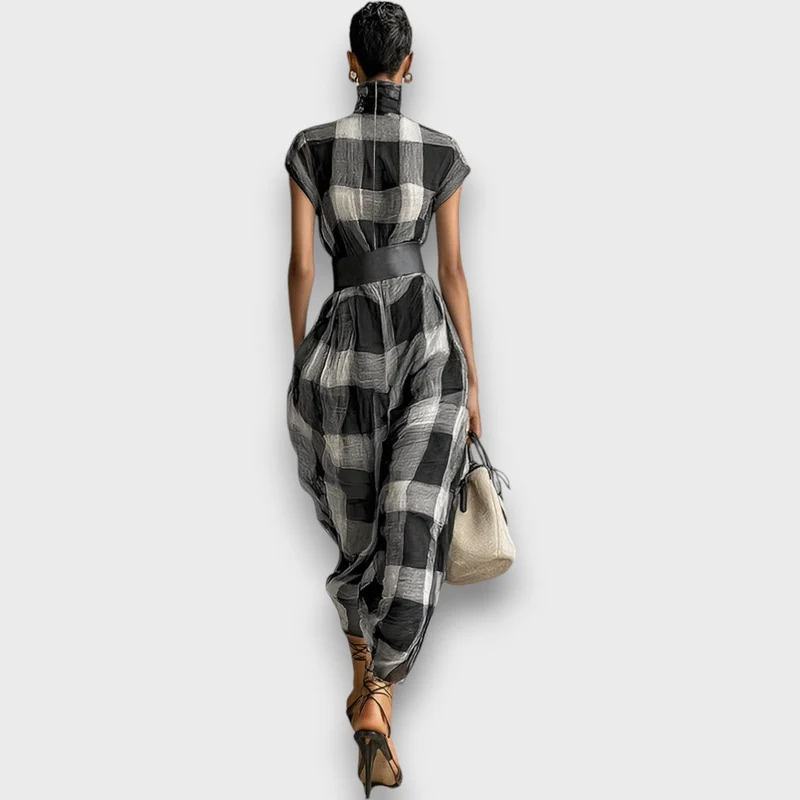 Marcia – Maxikleid aus kariertem Chiffon