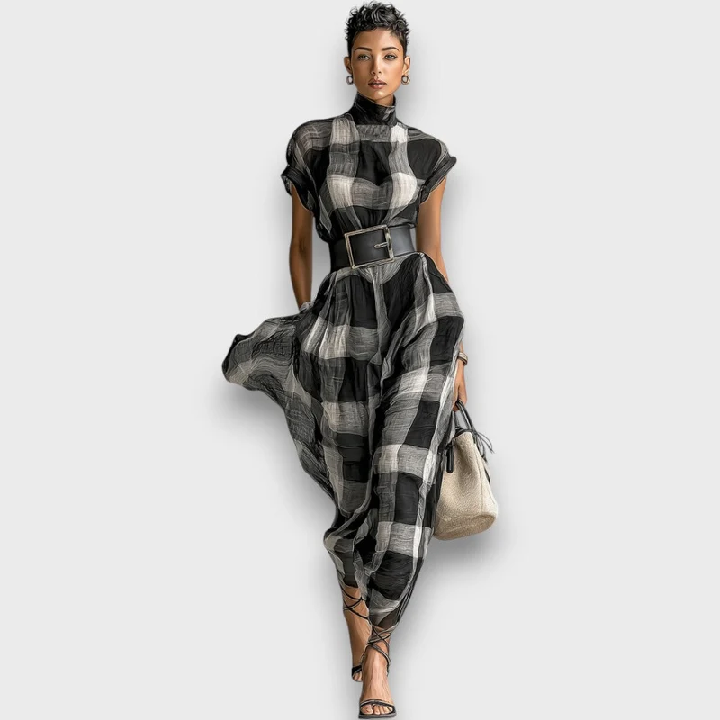 Marcia – Maxikleid aus kariertem Chiffon