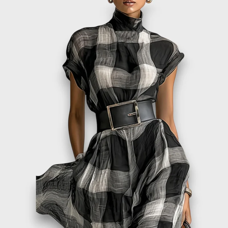 Marcia – Maxikleid aus kariertem Chiffon