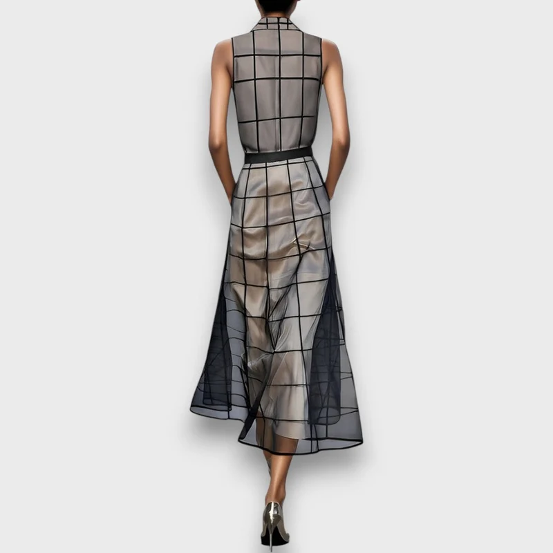 Meriane – Midi-Kleid aus karierter Tüll-Optik