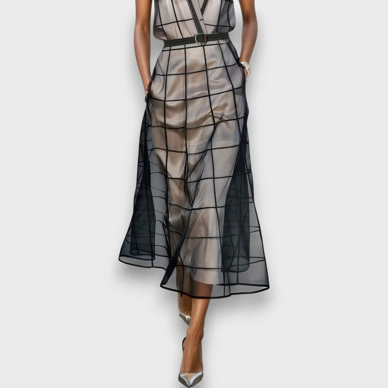 Meriane – Midi-Kleid aus karierter Tüll-Optik