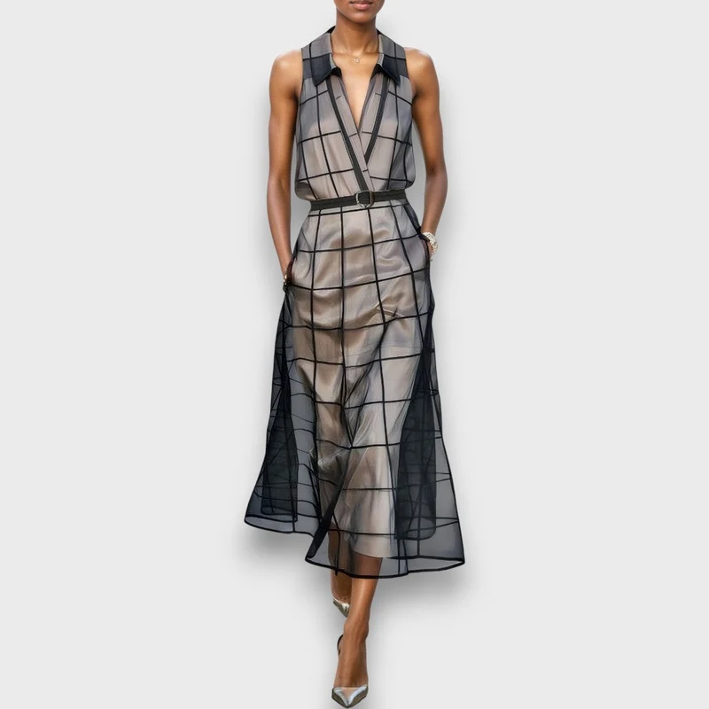 Meriane – Midi-Kleid aus karierter Tüll-Optik