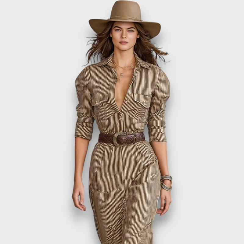 Marlene – Gestreiftes Maxikleid mit Kragen