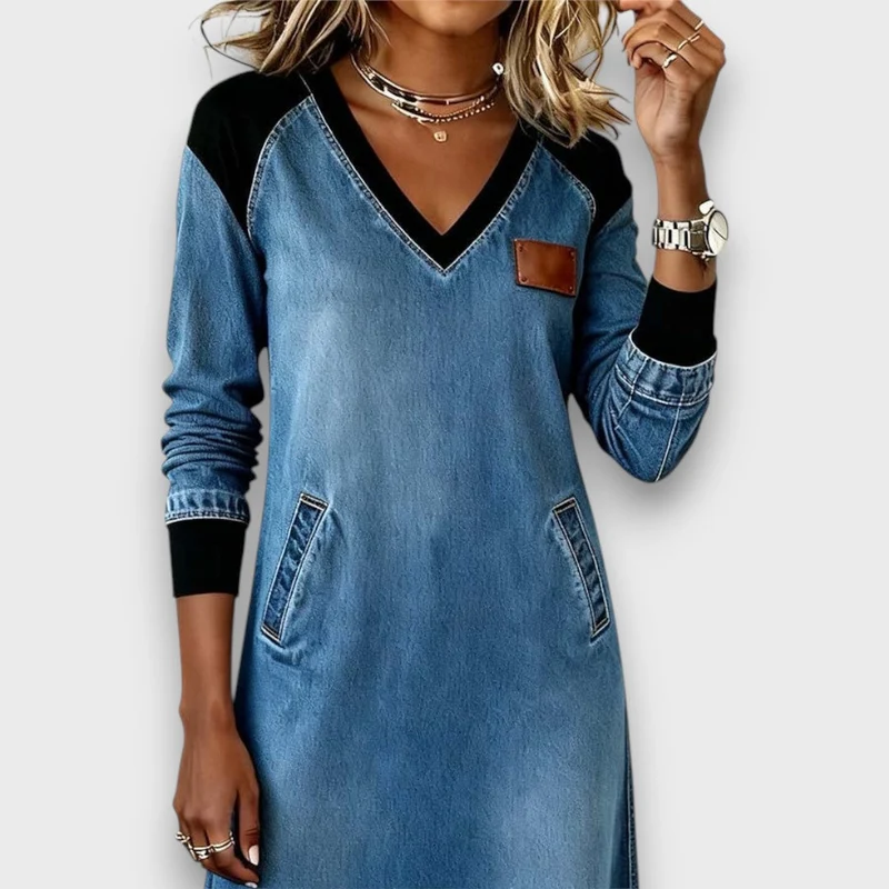 Alenya – Lässiges Denim-Kleid mit Patchwork-Details