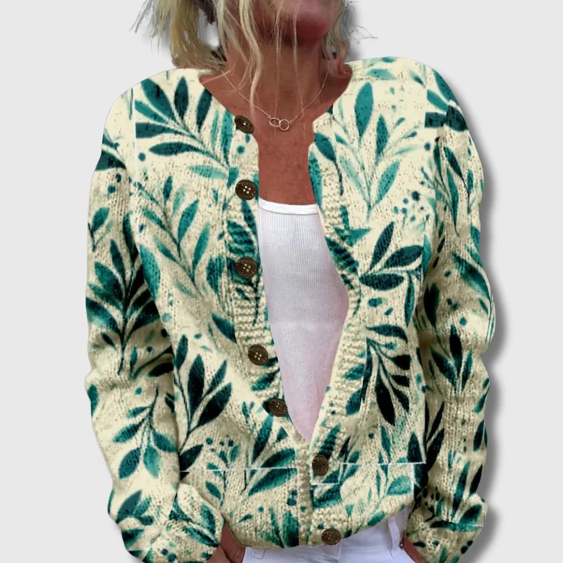 Nicolette – Eleganter Cardigan mit Blattmuster