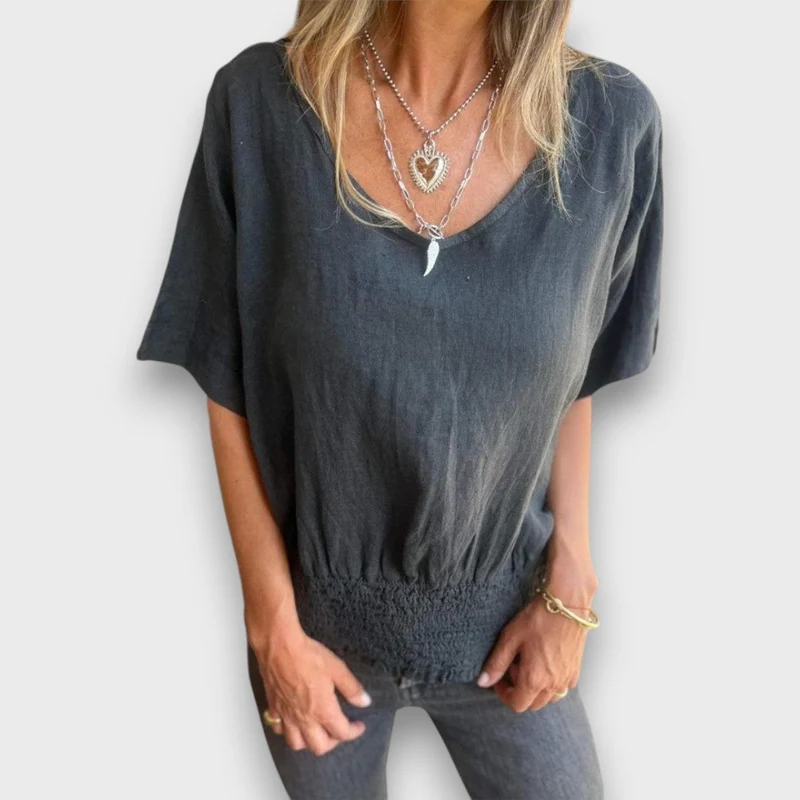 Bomia – Bequemes T-Shirt mit Taillenbund und V-Ausschnitt