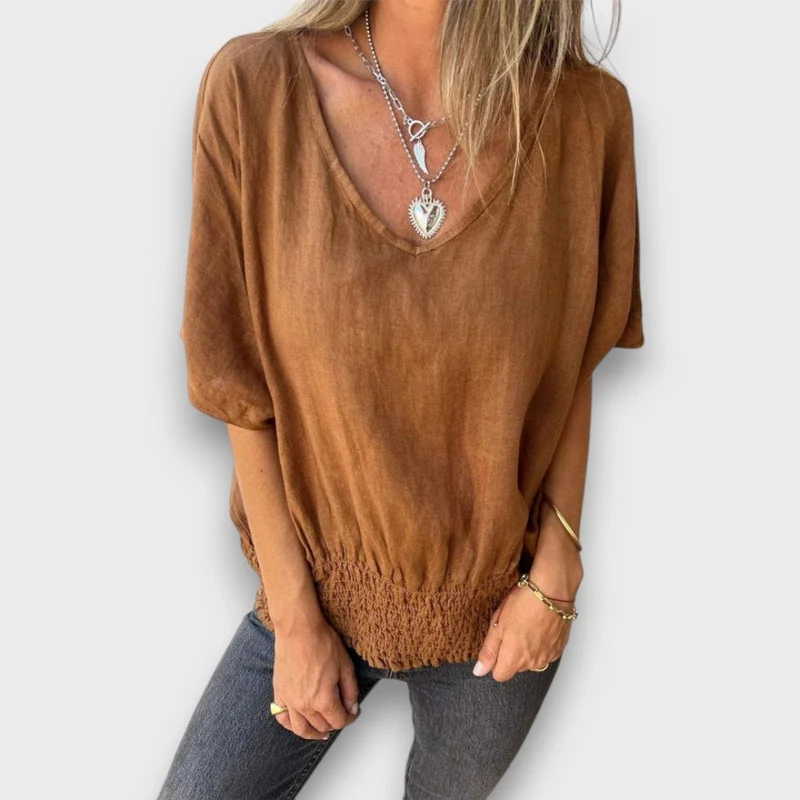 Bomia – Bequemes T-Shirt mit Taillenbund und V-Ausschnitt