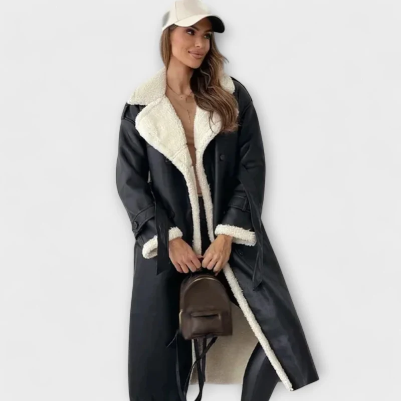 Maria – Lange klassische Jacke mit Fleecefutter und Teddykragen