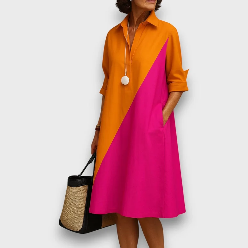 Solène – Hemdblusenkleid in Colorblock-Design