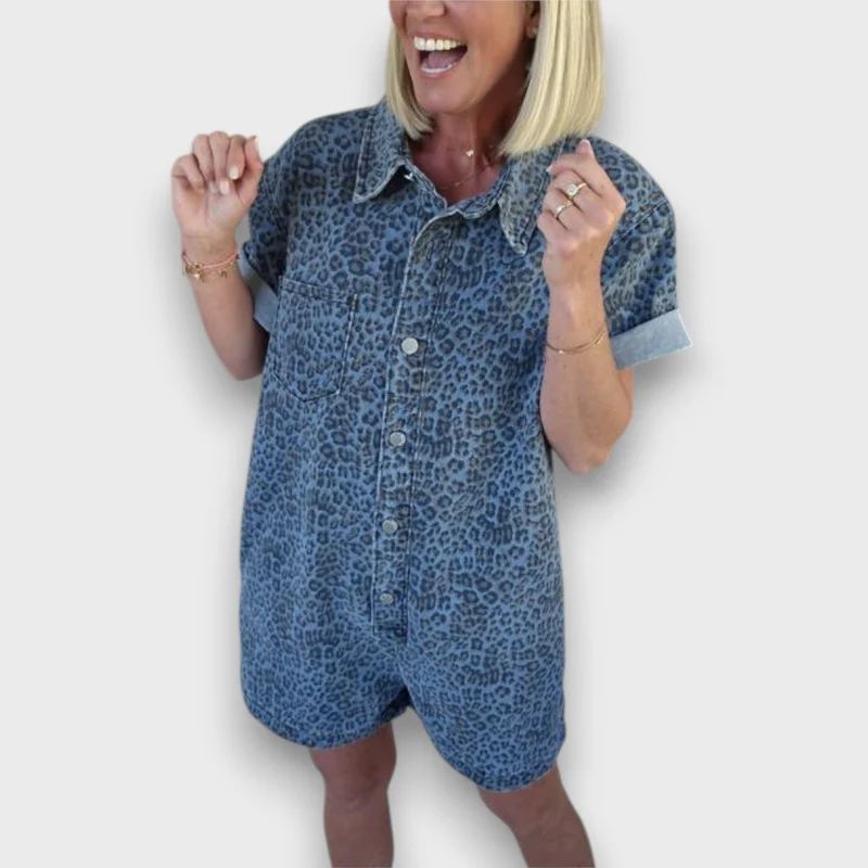 Jovina – Jeans-Overall im Leo-Stil
