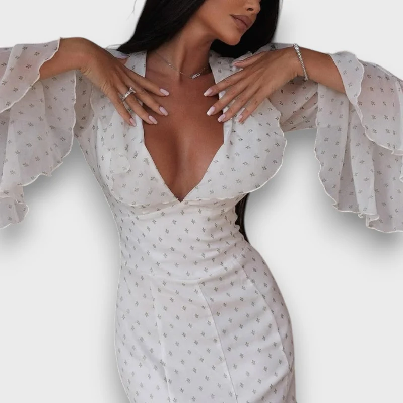 Avenea – Elegantes Maxikleid mit Volants und V-Ausschnitt