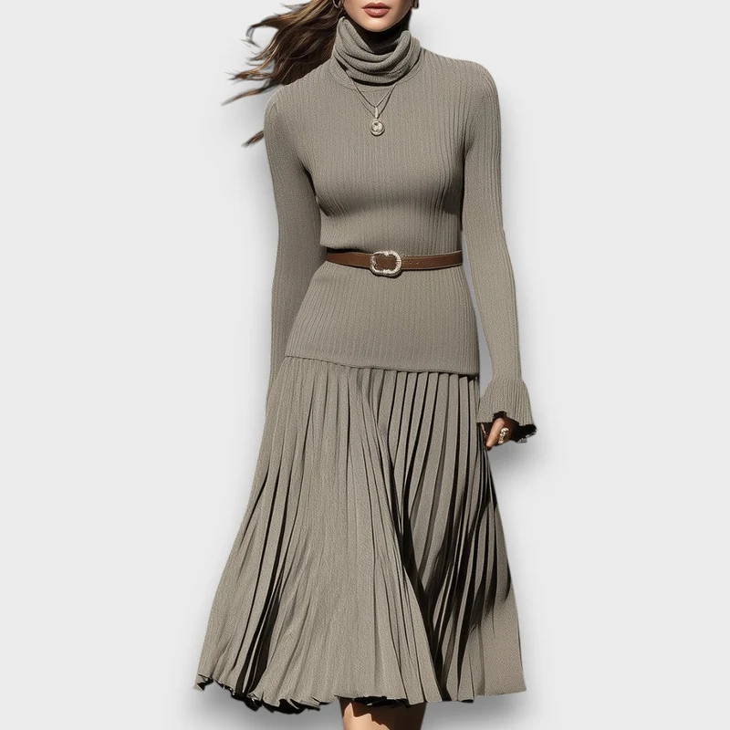 Sorelia – Plissiertes Midikleid mit Rollkragen