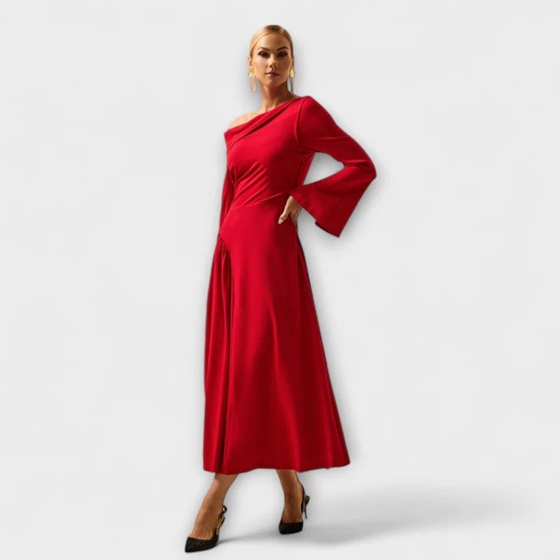 Amarisse – Drapiertes Midikleid mit Schulterakzent