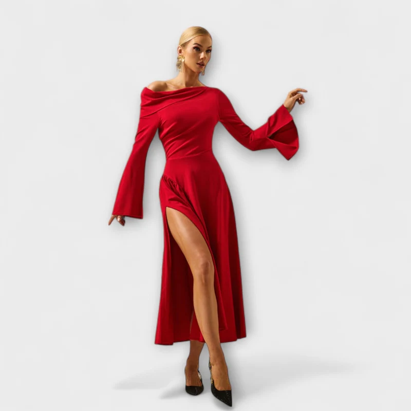 Amarisse – Drapiertes Midikleid mit Schulterakzent