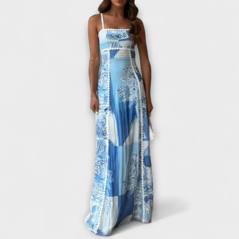 Lirienne – Fließendes Maxikleid mit Trägern und Musterstruktur